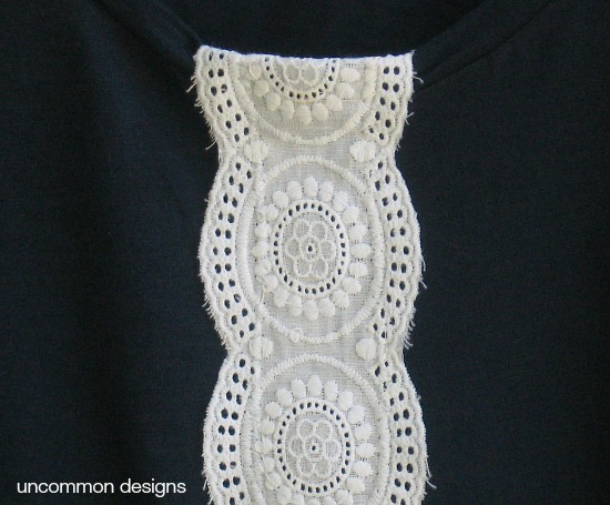 Create a simple and stylish tshirt. A perfect upgrade to a plain staple. So simple and quick! #tshirt #refashion #lace #sewing Create a simple and stylish tshirt. A perfect upgrade to a plain staple. So simple and quick! #tshirt #refashion #lace #sewing