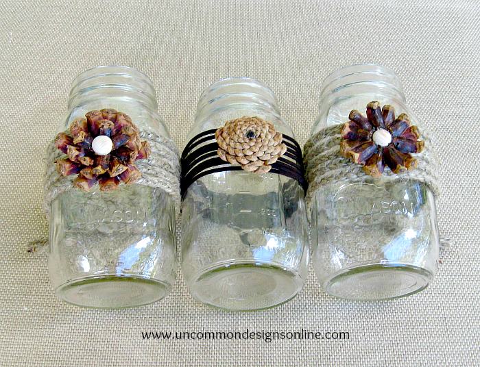 Pine cone mason jar flowers 