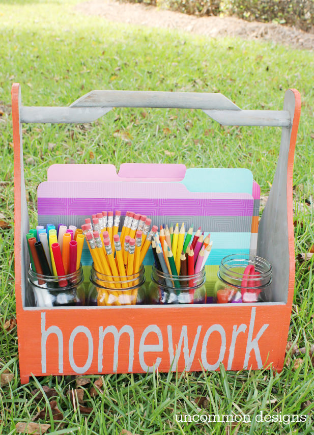 Get ready for back to school with a homework caddy! The most dreaded part of the school day just got a little less chaotic and a lot more stylish! via uncommon designs