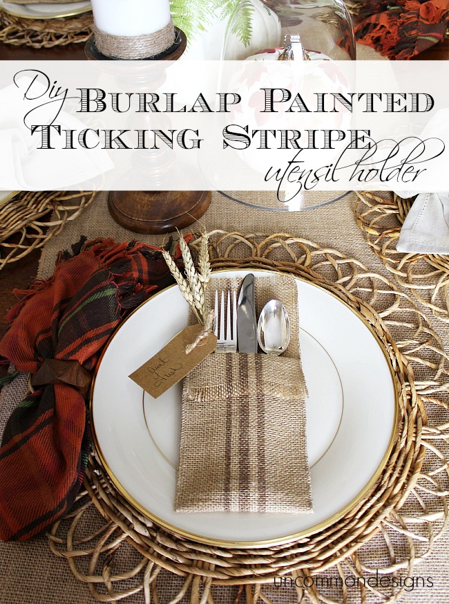 DIY Burlap Painted Ticking Stripe Utensil Holder Designs