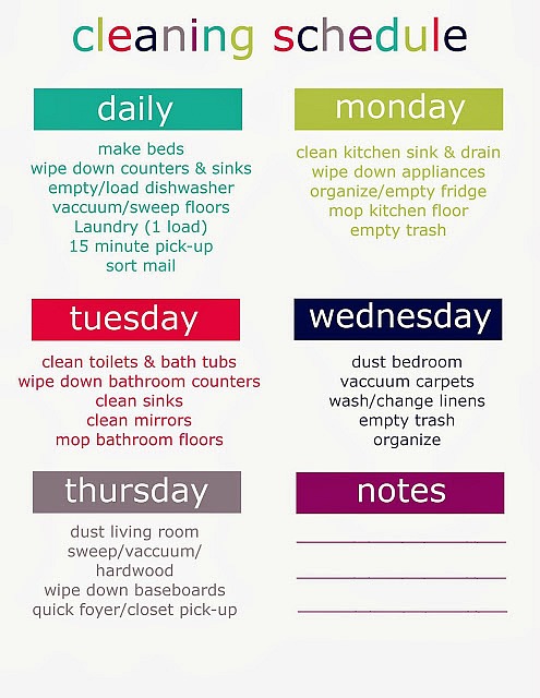 Printable Weekly Cleaning Schedule
