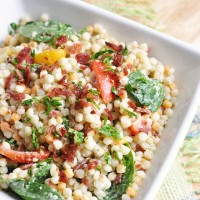 Tomato Spinach & Bacon Pearl Couscous Salad with Creamy Cucumber Dressing www.uncommondesignsonline.com
