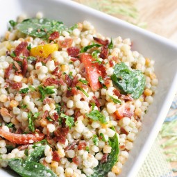 Tomato Spinach & Bacon Pearl Couscous Salad with Creamy Cucumber Dressing www.uncommondesignsonline.com