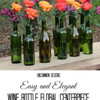 Make an Easy and Elegant Floral Centerpiece out of Wine Bottles! Perfect for weddings, bridal showers, and parties! www.uncommondesignsonline.com #WeddingCenterpiece #OutdoorEntertaining