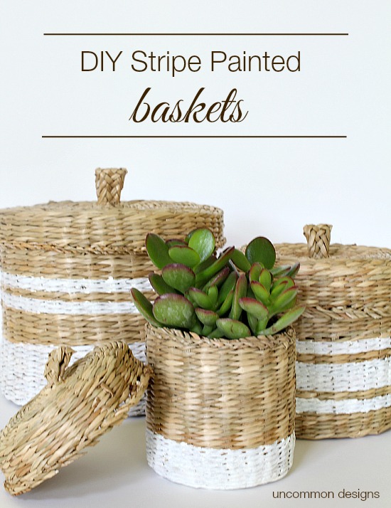 diy stripe painted baskets