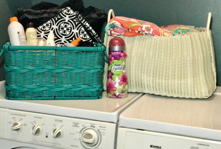 Summer Essentials Organization:Get your laundry room ready for the summer! Have all of your beach towels in one place and a handy caddy for goggles, sunscreen and anything else you might need to grab and go!