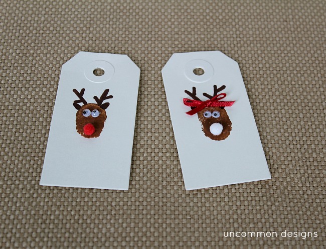 DIY Mr. and Mrs. Reindeer Thumbprint Christmas Tags thumbprint art