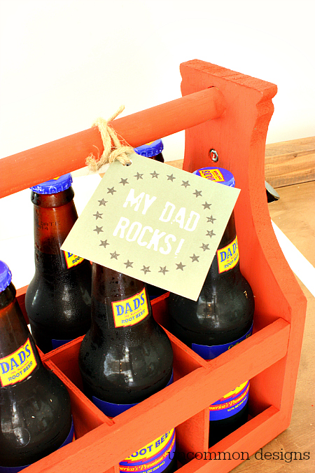 Fabulous Father's Day Gift Idea... a Wooden Bottle Caddy with free Printable "My Dad Rocks" tags! www.uncommondesignsonline.com