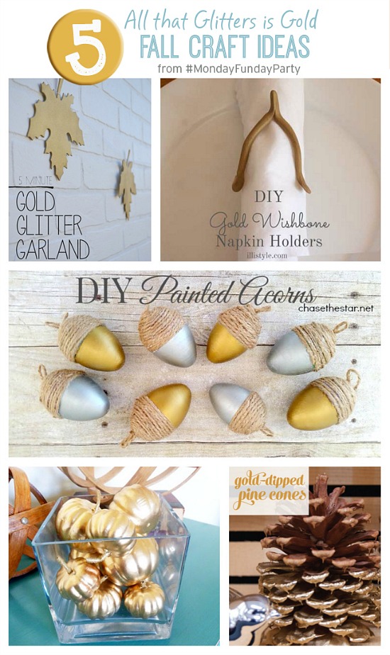 5 Gold Inspired Fall Crafts from the Monday Funday party via Uncommon Designs. 5 Gold Inspired Fall Crafts from the Monday Funday party via Uncommon Designs.