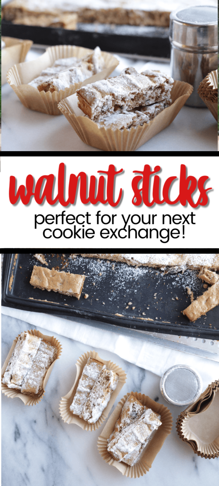This sweet recipe for walnut sticks is going to be your new fall dessert favorite and will probably make its way onto your holiday baking list, too! They are SO good and SO simple to make. You can make tons of them, so they are perfect for your next cookie exchange.